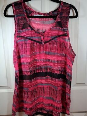 Maurices Pink and Black Patterned Sleeveless Sheer Top